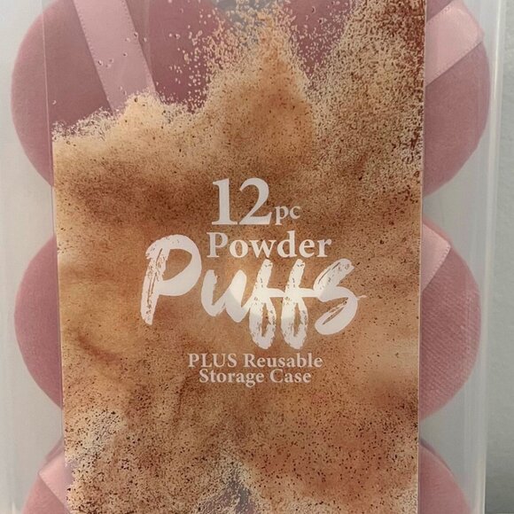 12 Piece Powder Puffs Set plus Reusable Storage Case Trubeauty Mauve Pink - Picture 2 of 6